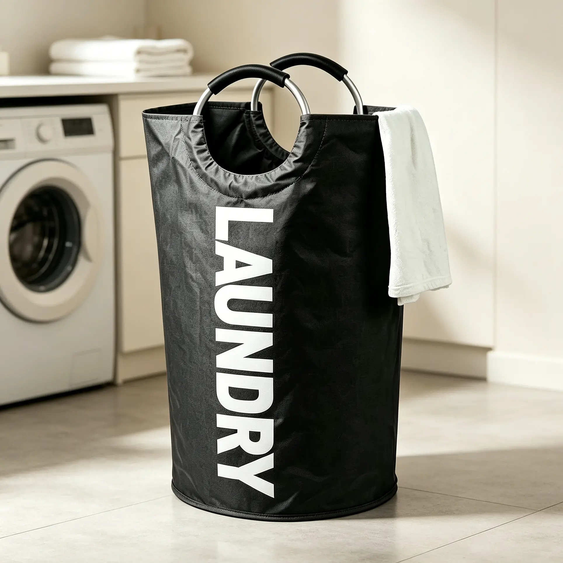 Waterproof Large Capacity Freestanding Laundry Storage Basket with Comfort Padded Carry Handles,Space Saving Foldable Clothes Bin,Sturdy Independent Garment Container,Versatile Hamper for Bathroom Household Indoor Daily Garment Arrangement