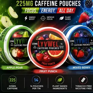 Caffeine Pouches 3 flavors - 225mg Caffeine per pouch - Apple Pear, Mixed Berry and Fruit Punch - Zero Sugar, Extreme Energy and Focus
