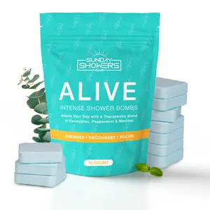 Sunday Showers - ALIVE Shower Bomb - Energize, Decongest, and Focus with just a shower.  Eucalyptus and Peppermint Essential Oil with Menthol. Vegan and Cruelty Free. Made in USA Natural Paraben Free