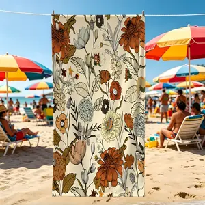 1Pcs Vintage Floral Print Beach Towel, Multiple Styles, Quick Dry and Absorbent Microfiber Towel, Lightweight and Sand-Resistant for Pool and Beach Use, Suitable for All People, Ideal Gift Choice