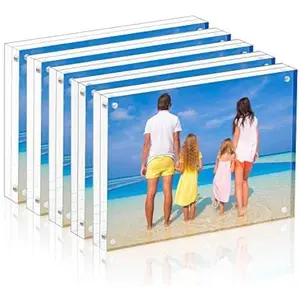 Picture Frame 4x6,Clear Freestanding Double Sided 20mm Thickness Frameless  Photo Frames Desktop Display with  Box Package(5 Pack)
