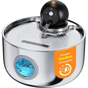 Wireless Cat Water Fountain Cordless: Stainless Steel Cat Fountains for Drinking - 88oz/2.6L Battery Operated Pet Water Fountain Indoor with Motion Sensor - Rechargeable Automatic Water Dispenser