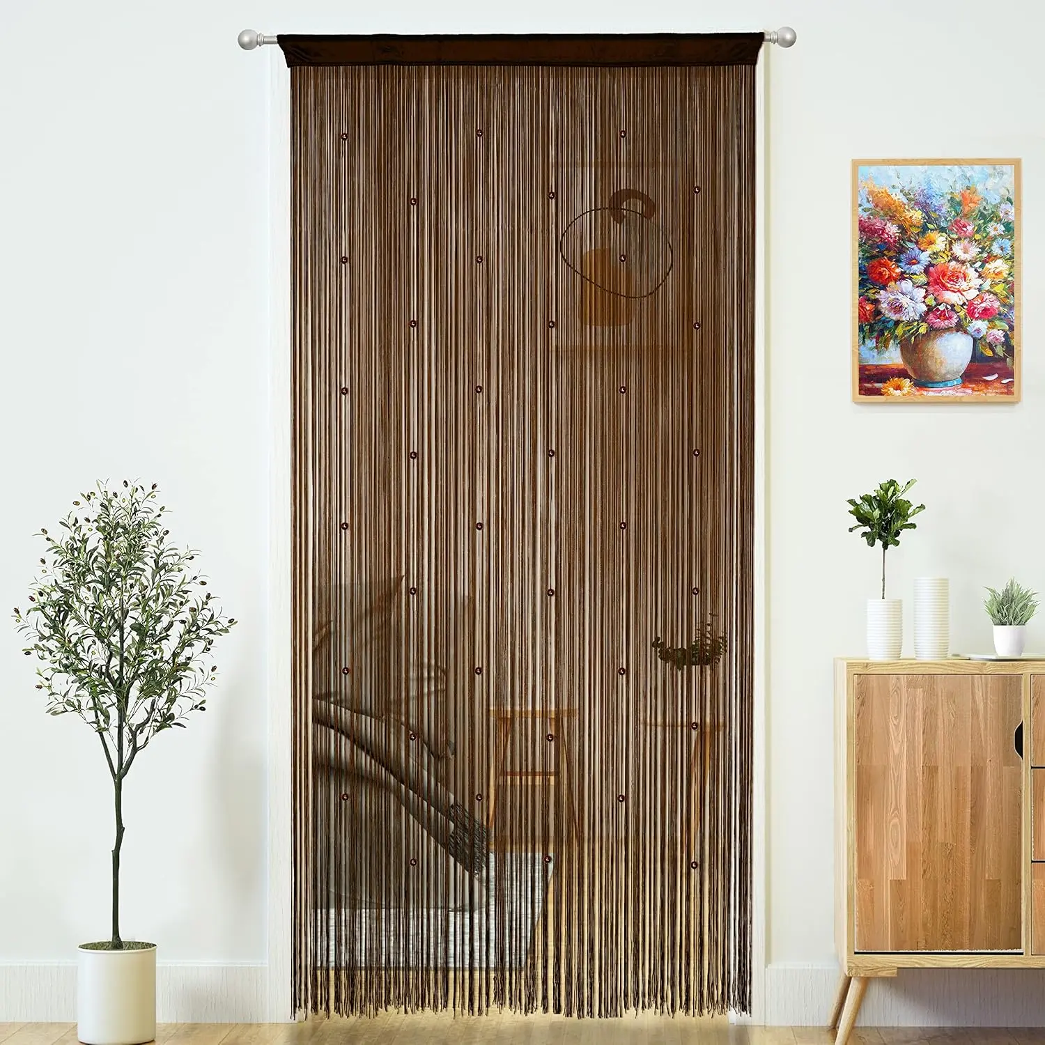 Beaded Curtain Door String Curtains for Doorways Tassels Beads Hanging Fringe Hippie Window Hallway Entrance Wall Closet Bedroom Privacy Decor (Dark Brown, 39" W x 79" L (Pack of 1))