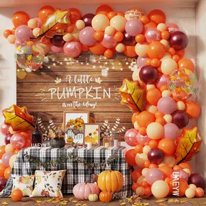 138Pcs Fall Thanksgiving Balloon Garland Arch Kit, Orange Blush Burgundy Rose Gold Pink Balloons With Maple Leaves Foil Balloons For Autumn Friendsgiving Harvest Wedding Birthday Party Decorations