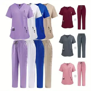 Nurses Hospital Uniforms Two Piece Stretch Straight Pants Scrubs Suits Nursing Articles Women Scrubs Spa Uniforms Sets