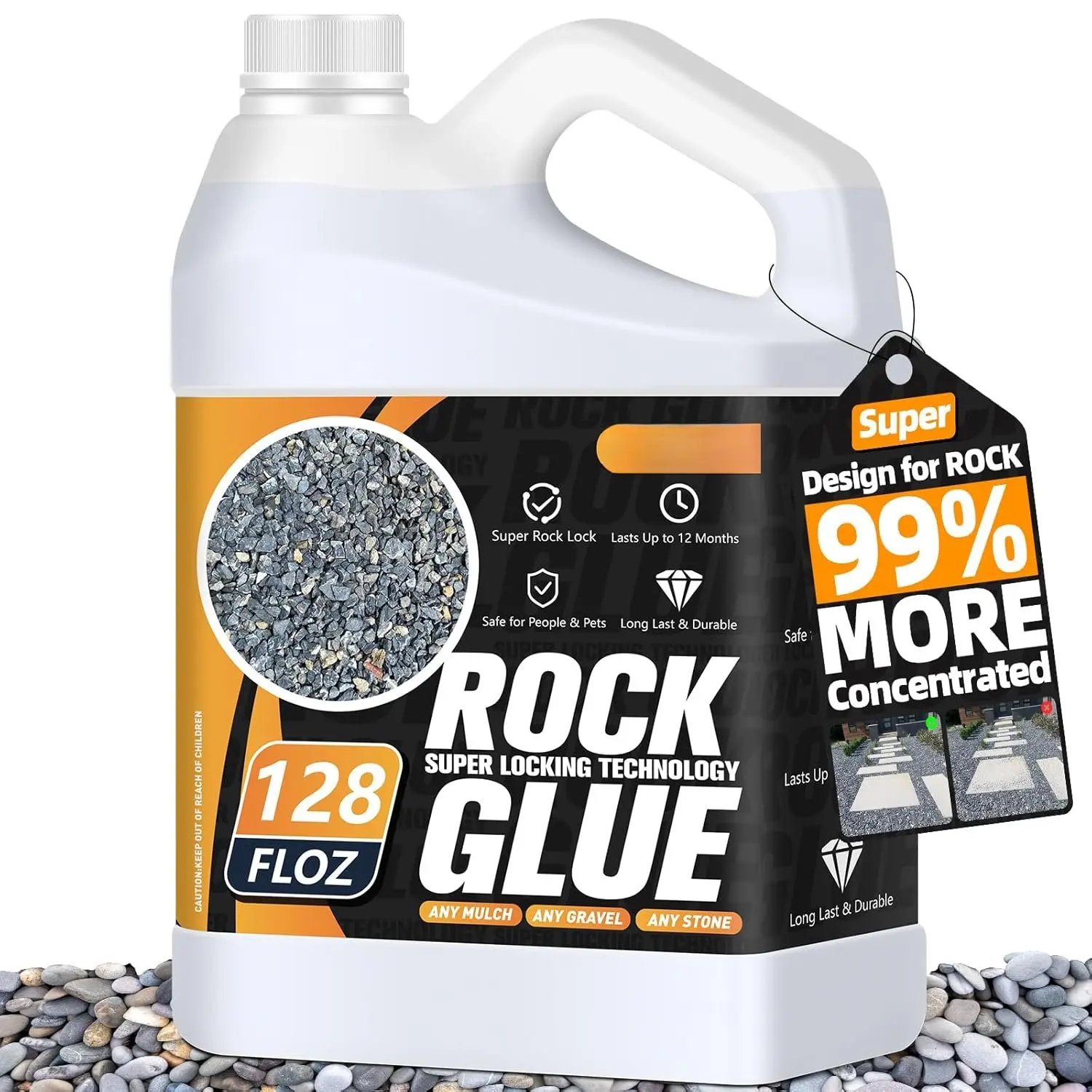 Rock Glue, 1 Gallon 99% Stronger Bond & 3X Coverage vs Regular Formulas, Mulch Binder for Landscaping, Stronger Hold for Mulch, Pine Straw, Pea Gravel Stabilizer- Landscaping Binder