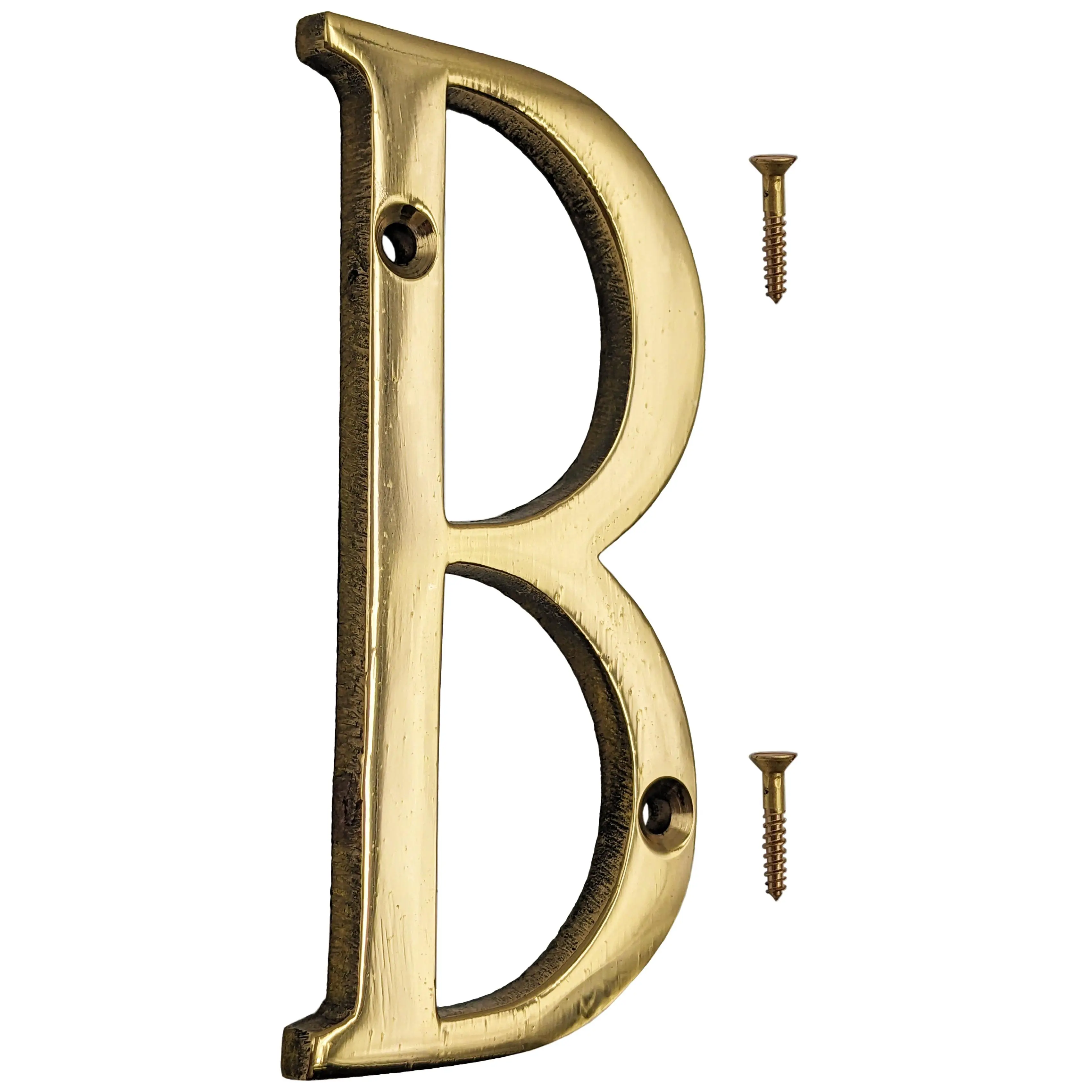 4-inch House Letter "B" with Mounting Screws, Polished Brass, Shiny Gold Color, Suitable for Mailbox, Home, Apartment, Hotel etc, Signs, Letter Sign