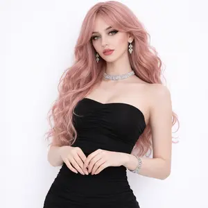 Glueless Synthetic Wig Rose Pink Hair Heat Resistant  Body Wave Wear To Go For Soft Girl Party Work / Office