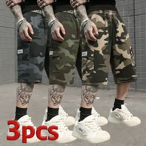 3-Pack Men’s Camo Cargo Shorts, Lightweight Multi-Pocket Camouflage Shorts with Elastic Drawstring Waist, Durable Casual Shorts for Outdoor, Hiking, Work & Daily Wear