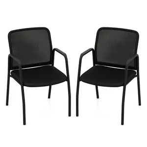 COSTWAY - Waiting Room Chair Set of 2 Office Guest Chairs with Ergonomic Mesh Backrest-Black
