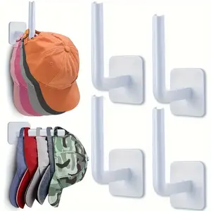 4pcs Black ABS Plastic L-Shaped Hat Hanger Racks - Foldable, Adjustable, Lightweight Hanging Wall Mounted Organizer, Door Mount Storage Hooks for Closet, Small Spaces