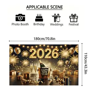 2026 New Year Eve Balloon Style Banner Wallpaper Background Cloth, & Large 2D Polyester Fabric, Party Decoration