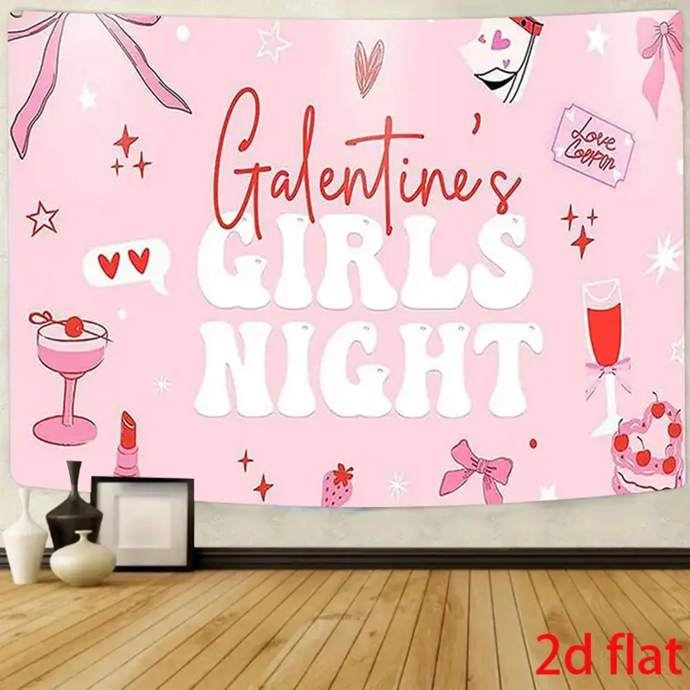 Blush Pink Polyester Galentine’s Theme Wall Tapestry - 1-Piece 2D Flat Decoration Items, DIY Birthday Photo Backdrop for Girlfriends, Warm Bedroom Home Decor, Wall Tapestries