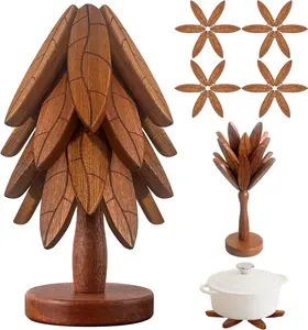 Wooden Trivets for Hot Dishes, Wooden Tree Trivet Set of 4 for Easy Storage - Suited for Hots, Pans/Bowl, Teapot, Hot Holders - Multifunctional Ornaments (Dark - 4 PCs)