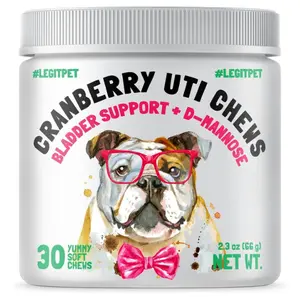Cranberry UTI Chews for Dogs Urinary & Bladder Wellness with D-Mannose, Marshmallow Root & Nettle Kidney & Immune Support Soft Supplement 30 Chews