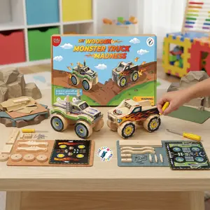 DIY Wooden Monster Truck Madness with Stickers (Designs 1 and 2) - Wood Craft Kit