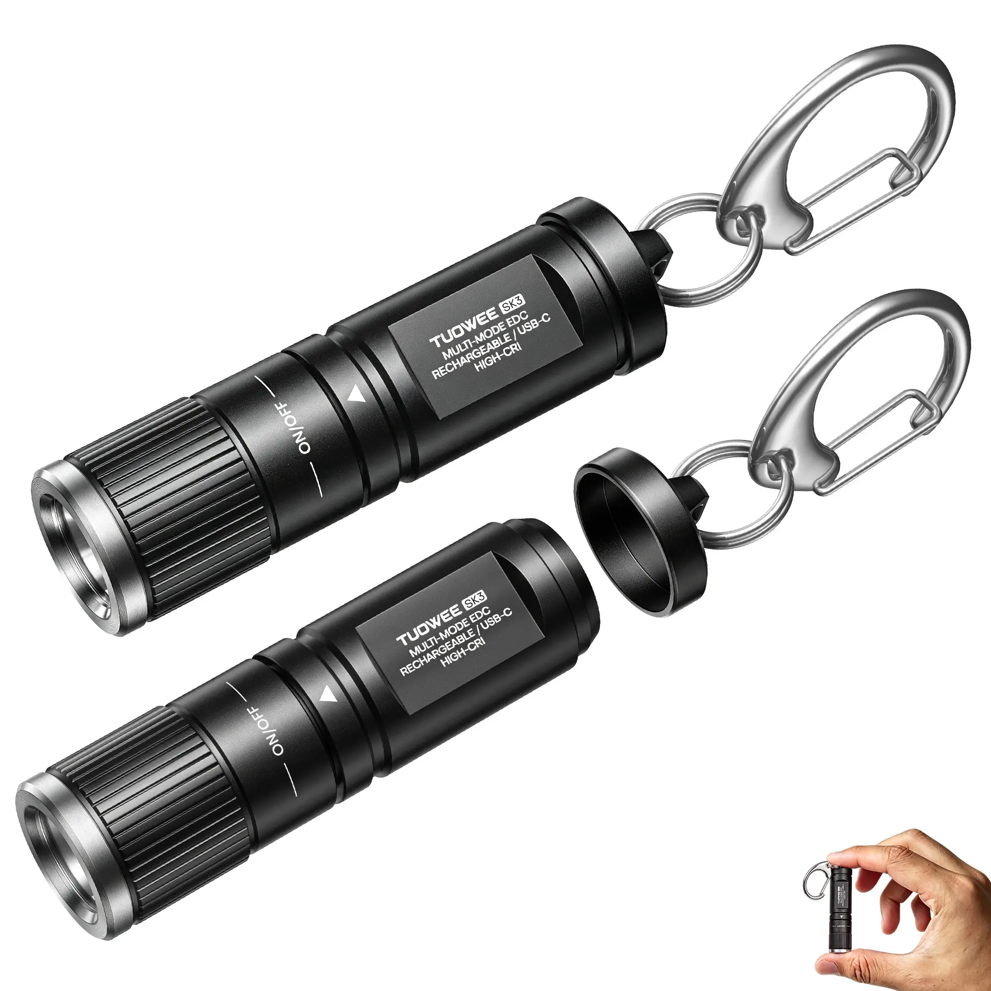 TUOWEE SK3 2-Piece Mini EDC Keychain Flashlight, 150LM USB-C Rechargeable, Magnetic Base, 2 Modes, Cool Gadgets, Compact LED Keyring Light for Car Checks, Emergencies, Useful Mini Gifts for Adults
