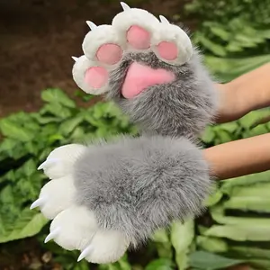 Fursuit Paw Gloves for Adults - Realistic Animal Claw Mittens for Furry Cosplay, Halloween Costume, Plush Fox Cat Wolf Accessories