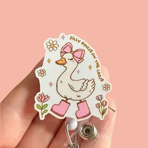Glitter My Badge Silly goose badge reel for nurse and hospital workers. Badge clip Badge pull - Retractable swivel clip with a 360 rotation. Great gift for coworker.