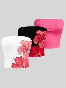 Women's Floral/Plain/Leopard Print Tube Top, Casual Fashion Sleeveless Strapless Top for Summer, Women's Clothing for Daily WearGift