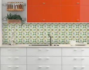 360 stand Square Size Peel and Stick Tiles, 5x5 in. Green Yellow Melo, 24 Pieces - Peel and Stick Wallpaper Designs, Removable for Indoor Use, Bathroom Decor Ideas