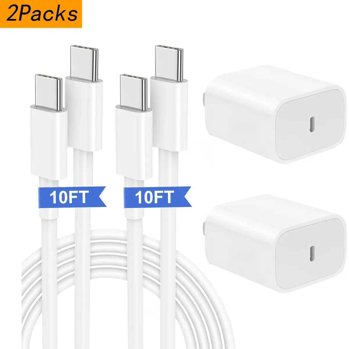 2 Pack 20W Super Fast Charger with 6FT/10FT Type-C to C Cable for iPhone 17/16/15,iPad Pro 12.9/11,Air,Mini, USB Mobile Smartphone Charging Device Electronic Cellphone Usb C Output Usb C Interface