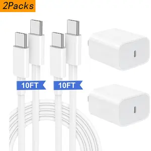 2 Pack 20W Super Fast Charger with 6FT/10FT Type-C to C Cable for iPhone 16/15,iPad Pro 12.9/11,Air,Mini, USB Mobile Smartphone Charging Device Electronic Cellphone