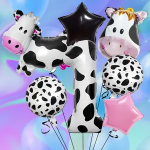 Cow Shape Aluminum Foil Balloons, Number & Heart Series, Multi-Piece Set, Perfect for Birthdays, Weddings, Parties, Festivals