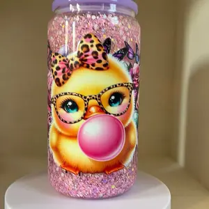 16 onz Glitter Glass Cup - Double Glass Drinkware, Excellent Quality, Ideal for Serving Beverages