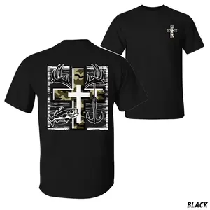 Outdoor Faith Apparel White Camo Cross Hunting & Fishing Graphic Tee - Casual All Seasons Crewneck Short Sleeve Fitted Tee for Men & Women