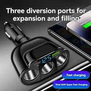 [2026 Upgraded Version] 5-in-1 Car Charger Adapter — 3-Port Cigarette Lighter Extender (Supports PD Fast Charging) with LED Voltage Display | Compact Design | Compatible with iPhone/Samsung/Dash Cams