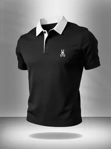 Men's Contrast Collar Polo Shirt - Bunny Skull Graphic Luxury Golf Business Casual Short Sleeve Polo