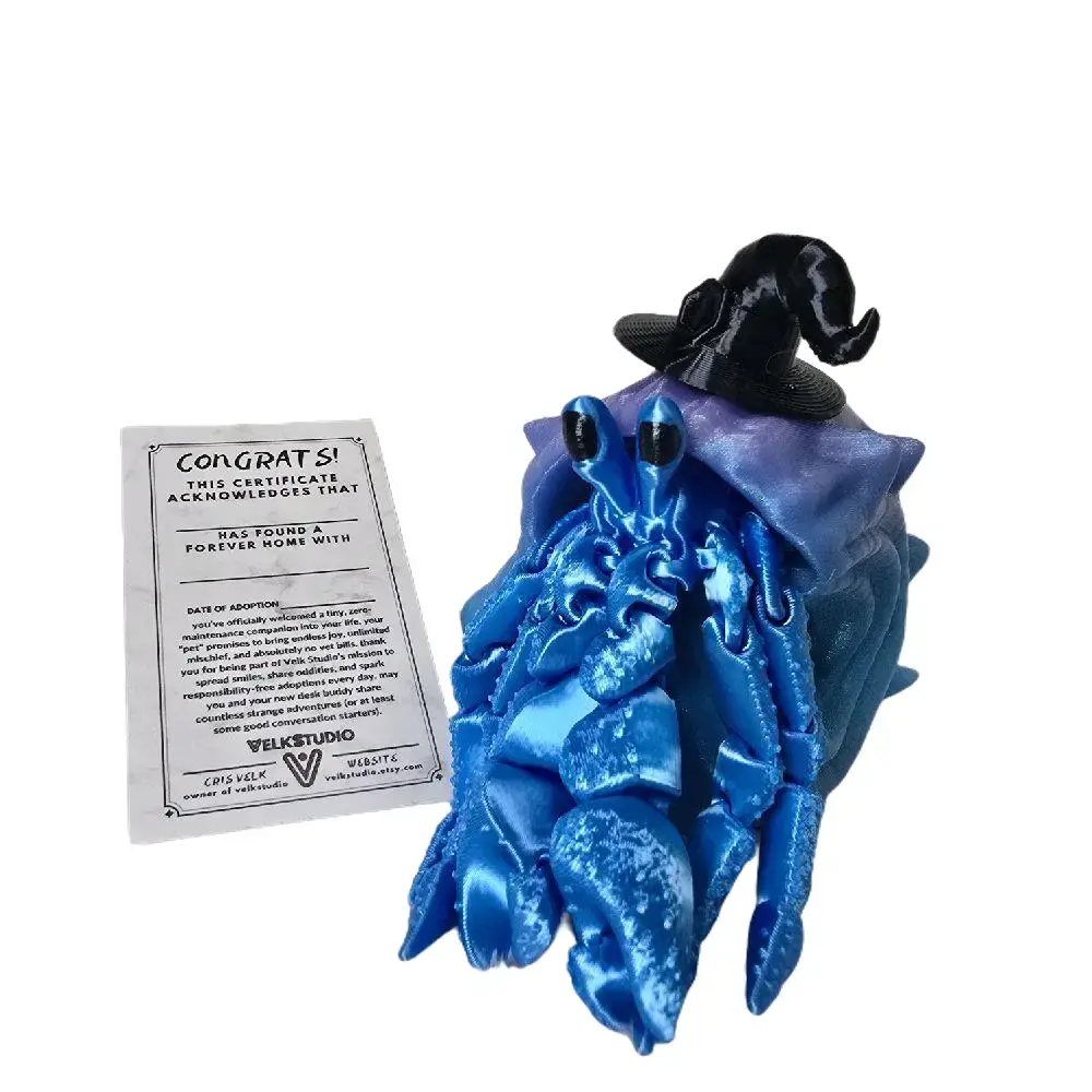 Adopt a Hermit Crab Friend - 3D Printed Desk Pet with a Hat & Shell - Customizable Figurine & Adoption Certificate Funny Home Decor Home Decor Statue