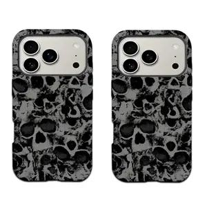 Gothic style skull phone case Cover for iphone 17 phone case 16 pro max 15 Plus 14 13 12 11 Cute, clear, military-grade, high-end, durable, shockproof, and drop-resistant 2-in-1 glossy phone case