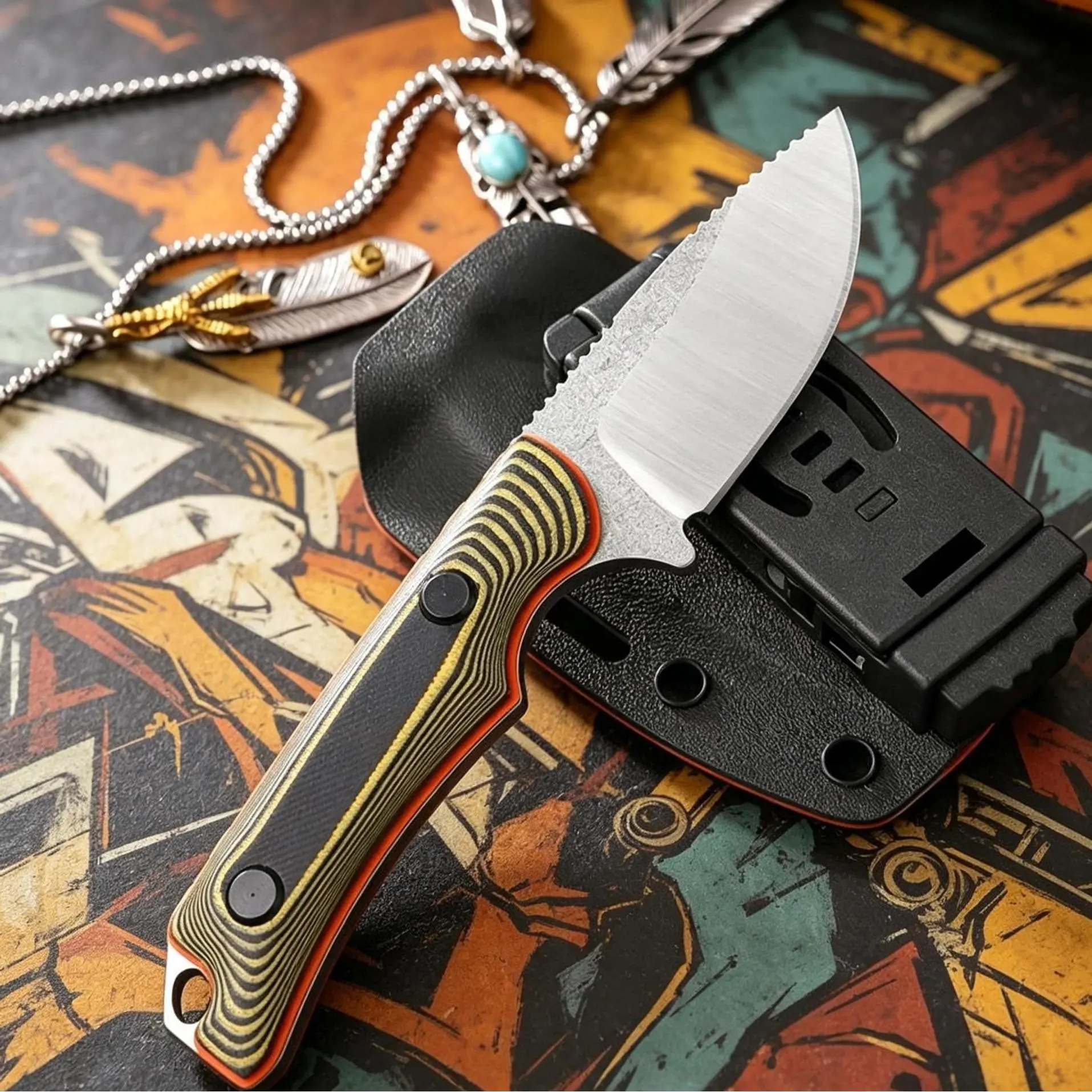 15002/15017 Straight knife with scabbard, fruit knife, G10 handle, CNC technology, high-end，straight knife