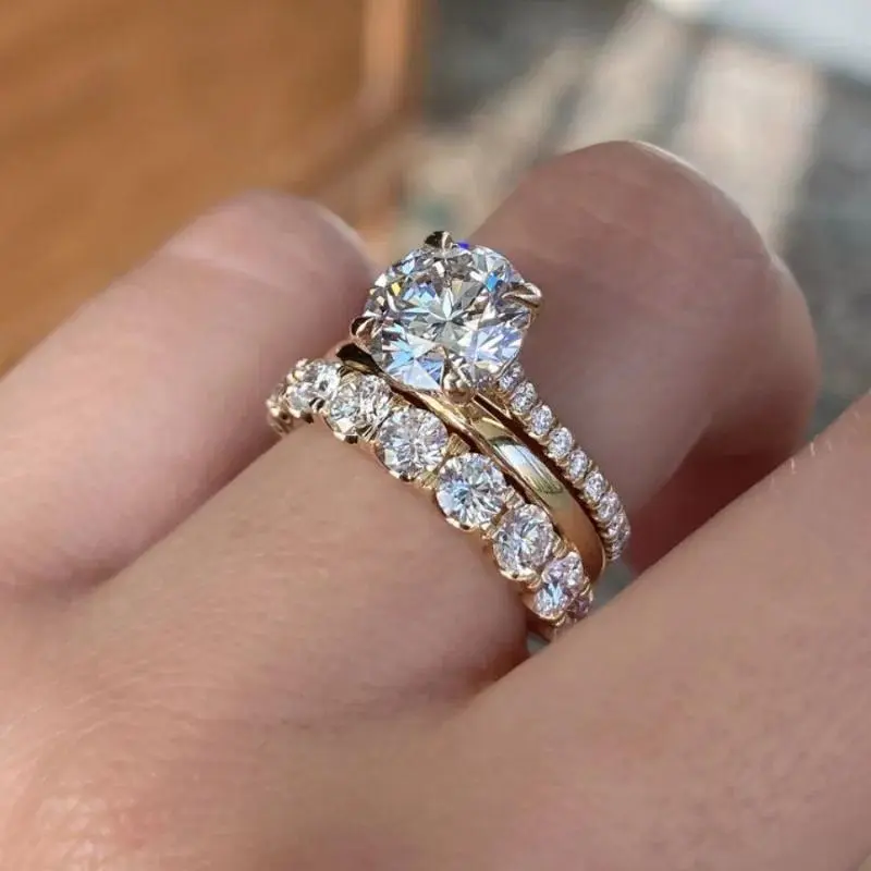 3pcs Luxury Oval Moissanite Bridal Set Stackable Wedding Rings Fine Jewelry 925 Sterling Silver Wedding Band For Women