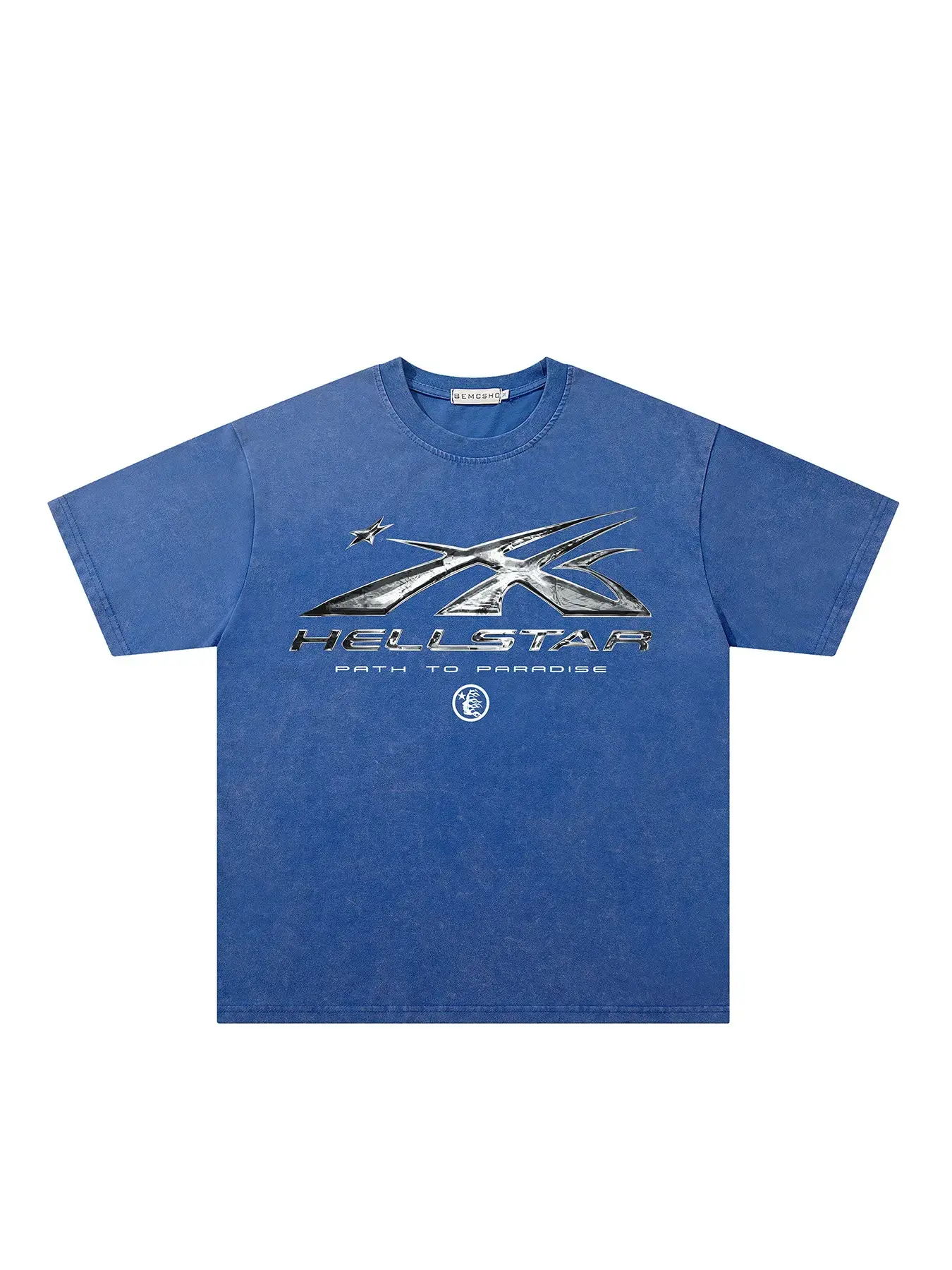 Menswear Cotton Round Neck Short-Sleeve Graphic Shirt - Summer Tropical Trendy Casual Vintage Dark Streetwear Washed Tie-Dye Star Flame Design
