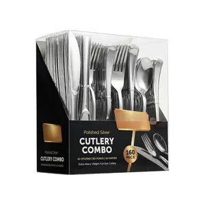 160 Silverware Set - Plastic Cutlery Set - Disposable Flatware - 80 Plastic Forks, 40 Plastic Spoons, 40 Cutlery Knives Heavy Duty Silverware for Party Bulk Pack (Gold)