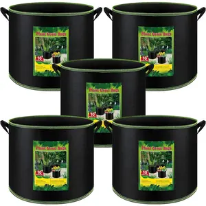 5 Pack 10 Gallon Grow Bags Heavy Duty Aeration Fabric Pots Plant Grow Bags with Handles Thickened Nonwoven Fabric Pots for Vegetable Fruits Flowers PlantOutdoorfun