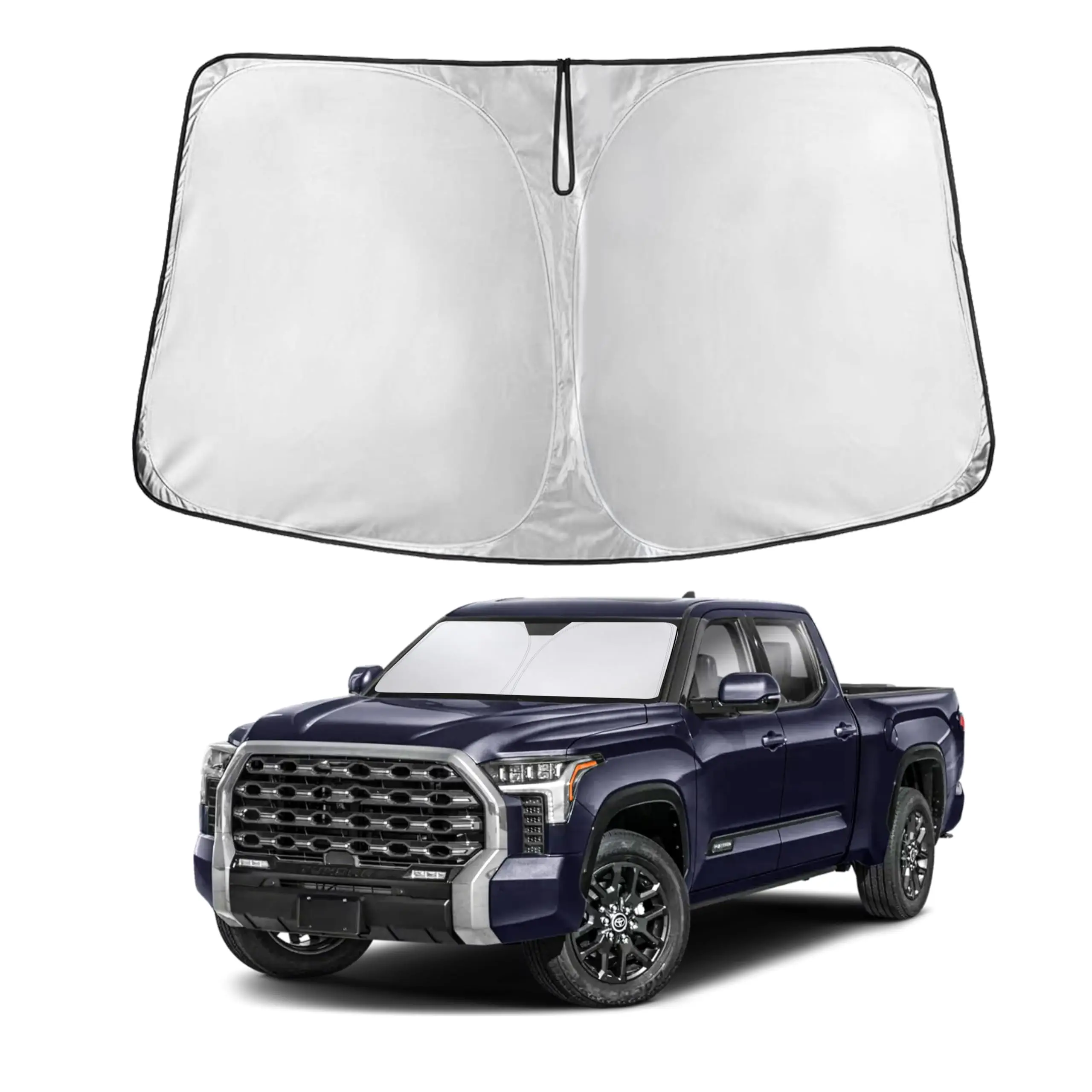 EcoNour Custom-Fit Windshield Sunshade for 2022-2025 Tundra, 240T Synthetic Polyester Solar Shield, UV Block, Heat Reduction, Foldable with Elastic Strap for Fold & Strap Store, Manual Installation, Dual-Layer Full Edge-to-Edge Front Sunvisor, Uv Block Fr