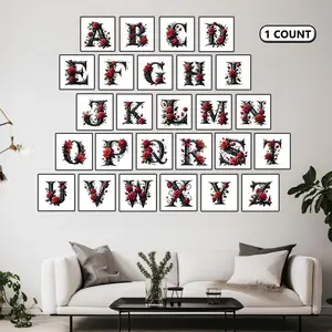 Red Rose and Black Alphabet Pattern DIY Diamond Arts Colorful Painting Kit, 1 Set 5D Art Painting Kit without Frame for Beginners, Wall Art Decor for Home Living Room & Bedroom