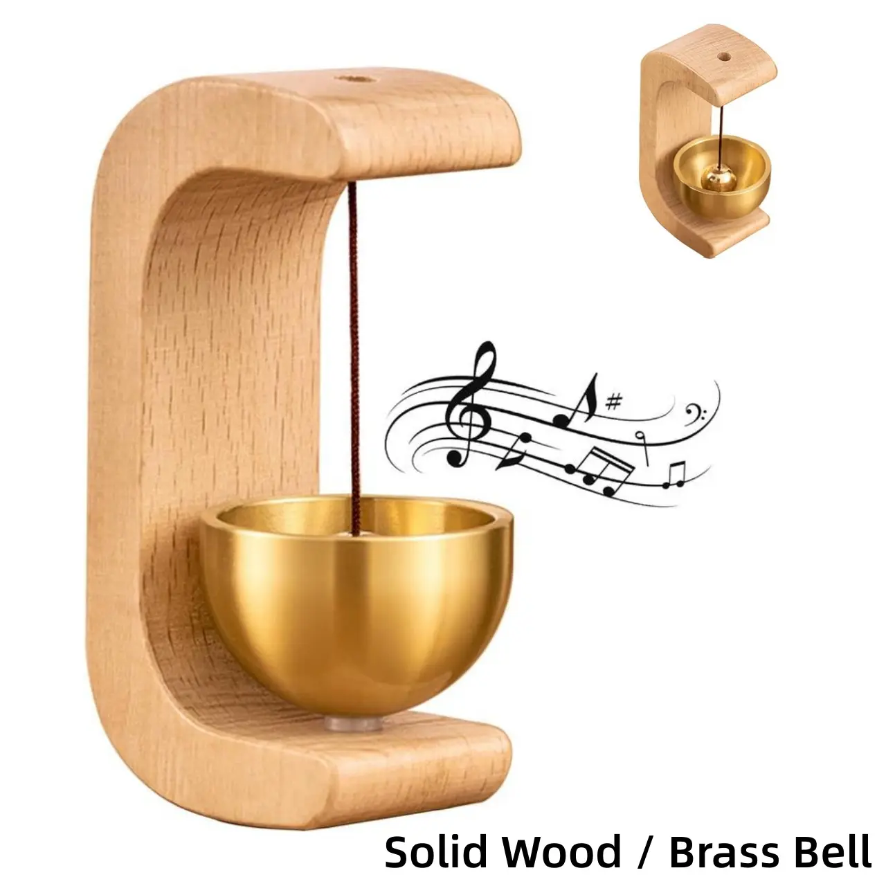 Wooden Magnetic Door Bell Wind Chime, Solid Wood Hanging Entry Doorbell with Brass Bells, Suction Type for Room Bedroom Office School Metal Doors Fridge, Modern Vintage Home Wall Decor Hangable Ornament Supplies, Traditional Decorative Decoration Gift