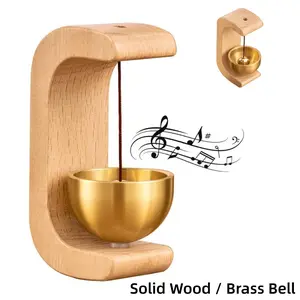 Wooden Magnetic Door Bell Wind Chime, Solid Wood Hanging Entry Doorbell with Brass Bells, Suction Type for Room Bedroom Office School Metal Doors Fridge, Modern Vintage Home Wall Decor Hangable Ornament Supplies, Traditional Decorative Decoration Gift
