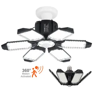 VEVOR 2 Packs LED Garage Light, 15000LM, 6500K Motion Sensor Garage Ceiling Light with 6 Deformable Penals, E26/E27 Screw-in Garage Lighting Super Bright Shop Lights Fixture for Basement Warehouse