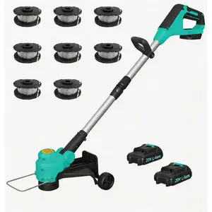 Electric String Trimmer Cordless with 2x2.0Ah Battery, Battery Powered 12-inch Lawn Mover & Edger Lawn Tool with Charger, Powered Grass Trimmer with 8pcs Spool Line for Yard, Garden, 20V Motor, Adjustable Handle