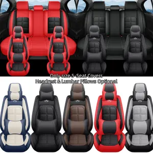 Universal Breathable PU Leather Car Seat Covers, Car Seat Accessories, 5-Seat Full Dustproof Mats, Rear Separate Installation, Optional Headrests & Lumbar Pillows