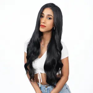 25-Inch Solid Black Loose Closed-Curl Waves Futura Synthetic Wig | 【Free-part Lace】【Heat Resistant】【Cap Included】 | FSGB