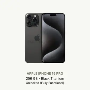 Apple iPhone 15 Pro 256GB Black Titanium Refurbished Unlocked Excellent Condition Fully Functional with Charging Cable