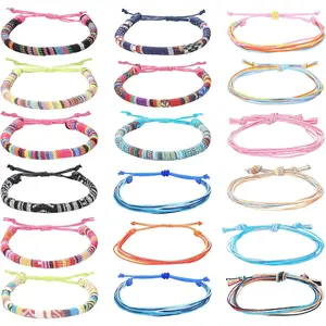 Sanfenly 18Pcs Women's Adjustable Woven Anklet Set - Bohemian Braided Waxed Rope, Waterproof Female Beach Friendship Costume Body Jewelry