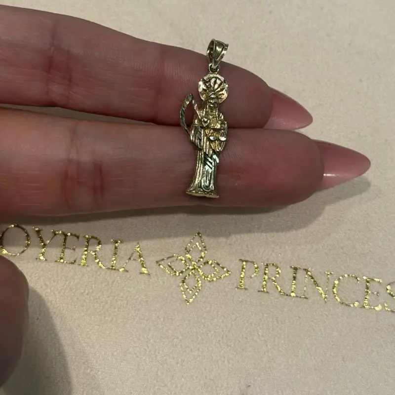 10k Yellow Authentic Gold Santa Muerte Pendant - Elegant Design 10k Yellow Authentic Gold Santa Muerte Pendant - Elegant Design